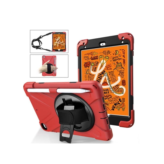 Case For iPad Mini 5 2019 Mini 4 2015 with Pencil Holder Shockproof Cover with Kickstand Hand & Shoulder Strip for iPad Mini 5th Mini 4th Gen