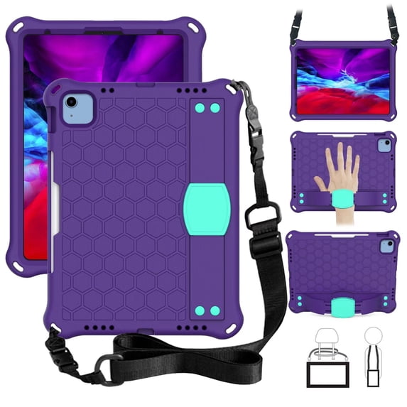 Case For iPad Pro 11 inch M4 (2024)/Air 11 M2 (2024)/Air 11" M3 (2025) Lightweight Contrast Color Cover With Pen Holder and Shoulder Strap