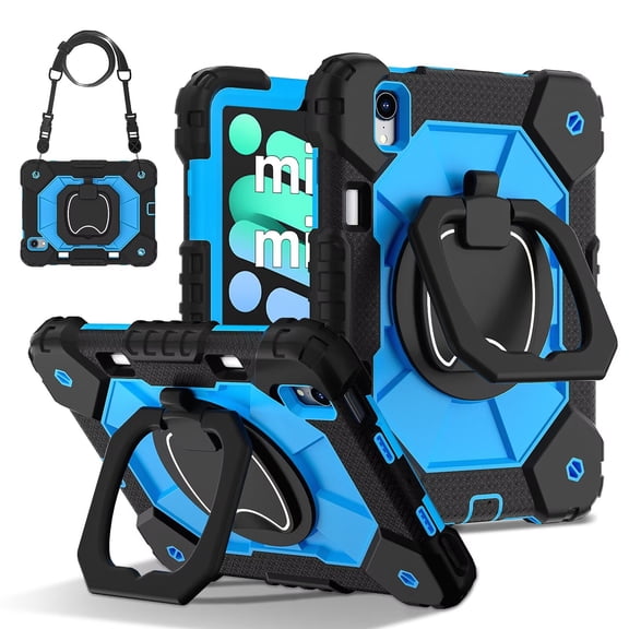 Case For iPad mini 6 (2021)/mini 7 (2024) Multi-functional With 360 Rotating Stand and Shoulder Strap