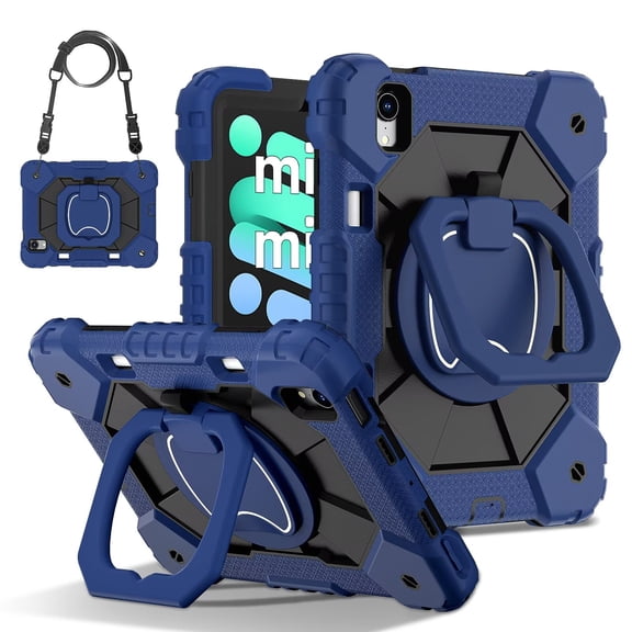 Case For iPad mini 6 (2021)/mini 7 (2024) Multi-functional With 360 Rotating Stand and Shoulder Strap