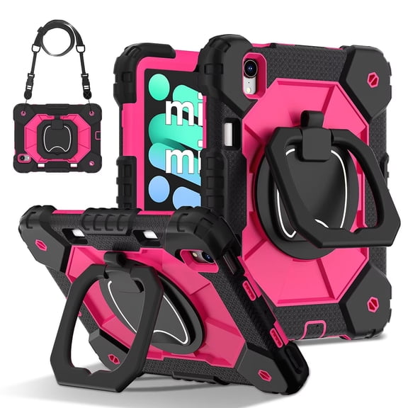 Case For iPad mini 6 (2021)/mini 7 (2024) Multi-functional With 360 Rotating Stand and Shoulder Strap