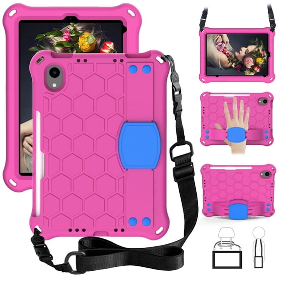 Case For iPad mini 6 (2021) / mini 7 (A17 Pro) 2024 8.3 inch Lightweight Contrast Color Cover With Pen Holder and Shoulder Strap