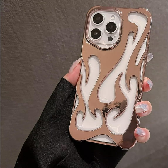 Case For iPhone 12 Pro Max,Electroplate Glossy Flame Shape Hollow Heat Dissipation Unique Luxury Design Protection Shockproof Women Girls Phone Case For iPhone 12 Pro Max,6.7 inch 2020 (DD Pink)