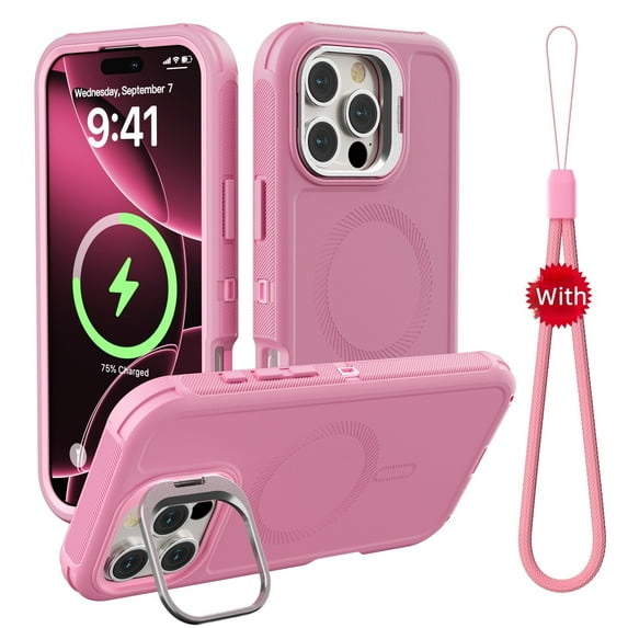 Case For iPhone 13 6.1 inch, Shockproof Rugged Protection With Camera Stand and Wireless Charging MagSafe Phone Case for iPhone 13 , Pink
