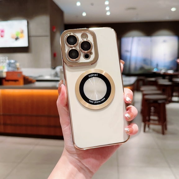 Case For iPhone 14 Pro Max,Decase Durable Slim Fit Rugged Cover Mag Safe Classic Fashionable Plating Magnetic Shockproof Phone Case Shell Compatible with Wireless Charging - white