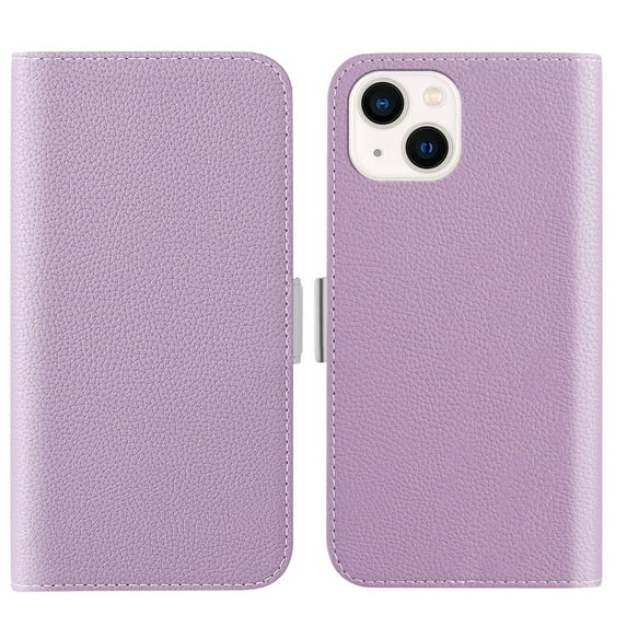 Case For iPhone 15,Decase PU Leather Magnetic Clasp Wallet Full Body Phone Cover Lychee Texture Candy Color Elegant Style Shockproof Slim Shell,for iPhone 15 6.1" - Purple