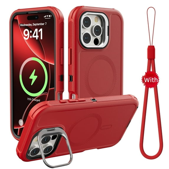 Case For iPhone 15 Plus 6.7 inch, Shockproof Rugged Protection With Camera Stand and Wireless Charging MagSafe Phone Case for iPhone 15 Plus , Red