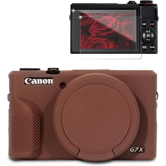 Case for G7X Mark III Camera, Soft Silicone Protective Case, Slim Fit Sleeve with Removable Lens Cover and Screen Protector Accessories, Lightweight, Anti-Scratch (Dark Brown)