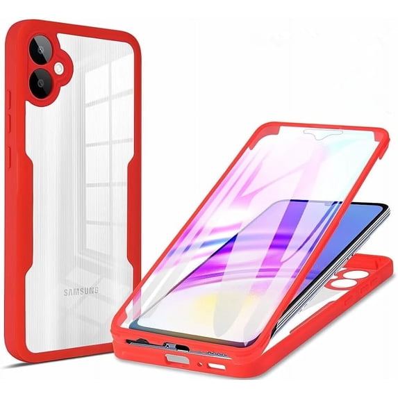 Case for Galaxy A04,Slim Full-Body Rugged Stylish Protective Clear Colorful Back Hybrid 3-in-1 Case with Built-in Screen Protector Phone Case for Samsung Galaxy A04 4G (Red)