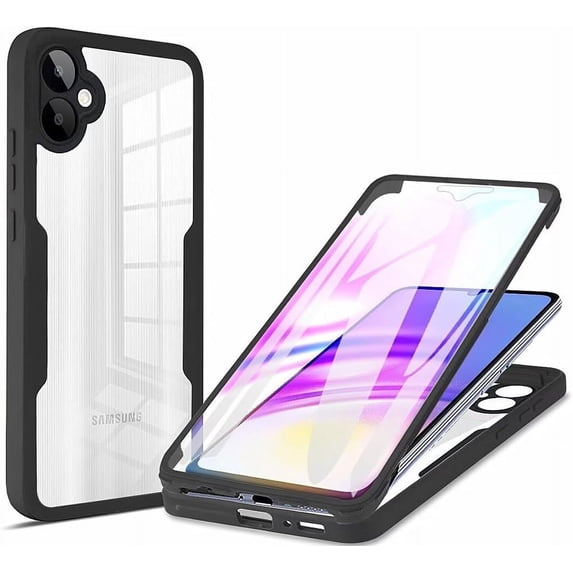 Case for Galaxy A04,Slim Full-Body Rugged Stylish Protective Clear Colorful Back Hybrid 3-in-1 Case with Built-in Screen Protector Phone Case for Samsung Galaxy A04 4G (Black)