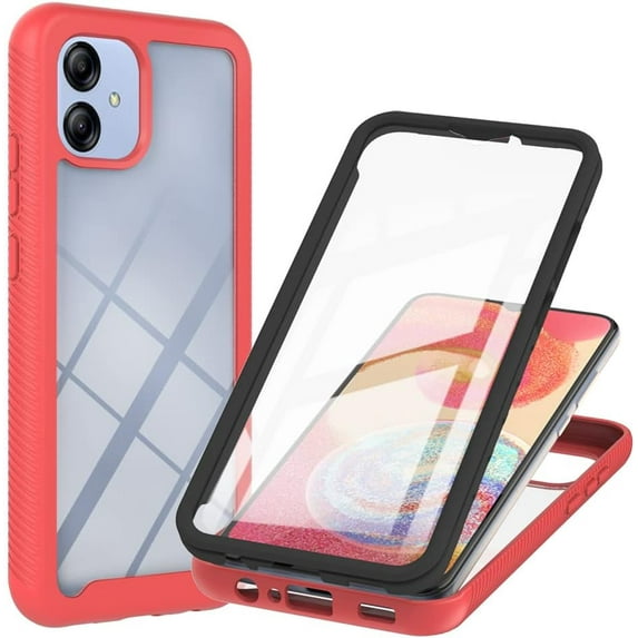 Case for Galaxy A04E,Galaxy A03 164mm Case,Slim Full-Body Rugged Stylish Protective Clear Back Hybrid 3-in-1 Case with Built-in Screen Protector Phone Case for Samsung Galaxy A04E 4G (Red)