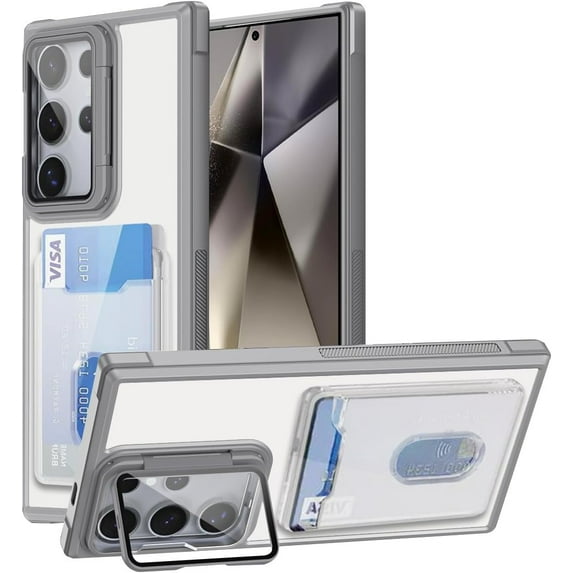 Case for Galaxy A05,Military Grade Drop Wallet Case with Lens Kickstand Card Holder,Slim Protective Shockproof Transparent Phone Case for Samsung Galaxy A05 (Gray)