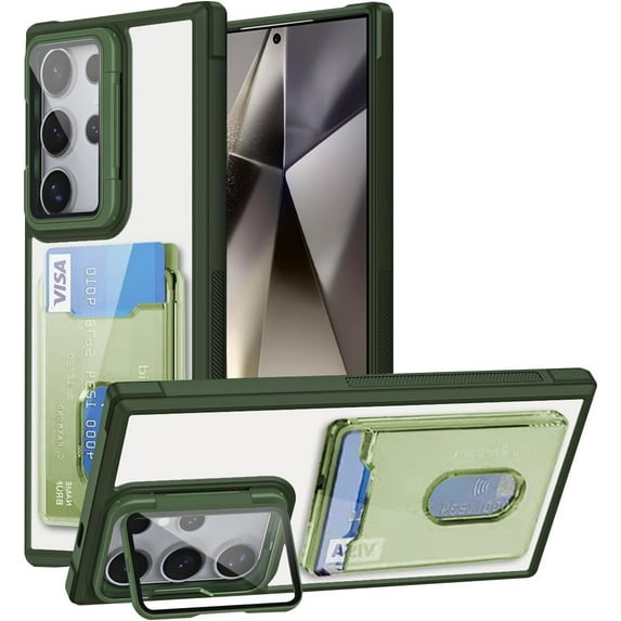 Case for Galaxy A05,Military Grade Drop Wallet Case with Lens Kickstand Card Holder,Slim Protective Shockproof Transparent Phone Case for Samsung Galaxy A05 (Green)
