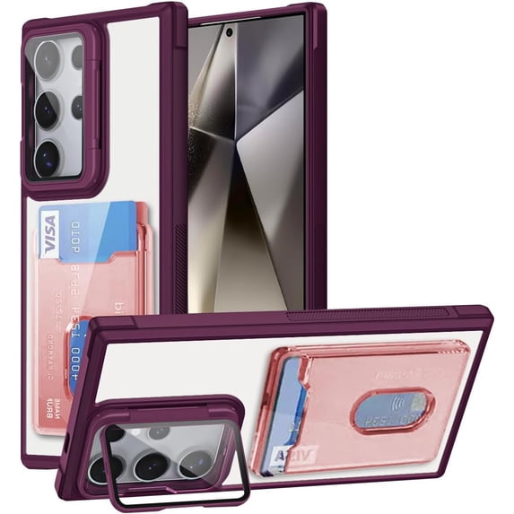 Case for Galaxy A05S,Military Grade Drop Wallet Case with Lens Kickstand Card Holder,Slim Protective Shockproof Transparent Phone Case for Samsung Galaxy A05S (Wine)