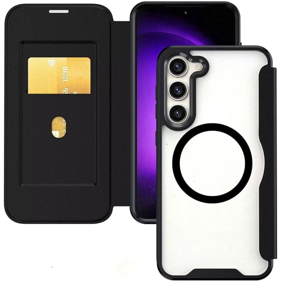 Case for Galaxy A14 5G,Clear Back Design Heavy Duty Drop Protection Anti Theft Flip Leather Wallet Card Holder Shockproof with Wireless Charge Phone Case for Samsung Galaxy A14 4G/5G (Black)