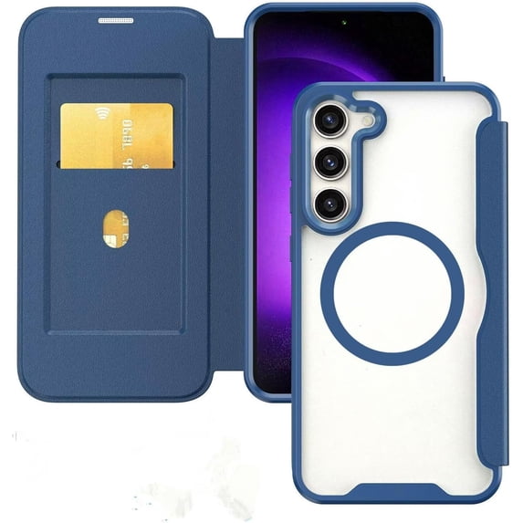 Case for Galaxy A14 5G,Clear Back Design Heavy Duty Drop Protection Anti Theft Flip Leather Wallet Card Holder Shockproof with Wireless Charge Phone Case for Samsung Galaxy A14 4G/5G (Blue)