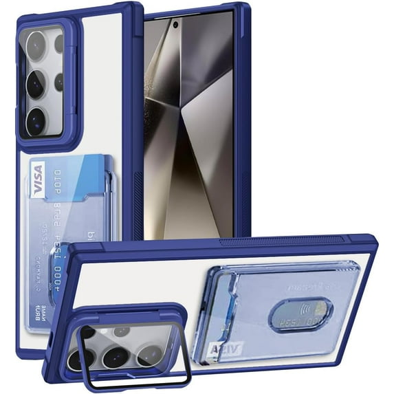 Case for Galaxy A16 5G,Military Grade Drop Wallet Case with Lens Kickstand Card Holder,Slim Protective Shockproof Transparent Phone Case for Samsung Galaxy A16 5G (Blue)