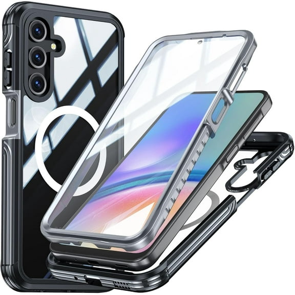 Case for Galaxy A16,Full-Body Rugged Protective Clear Back Hybrid Magnetic with Wireless Charging TPE+PC with Built-in Screen Protector Phone Case for Samsung Galaxy A16 5G (Black)