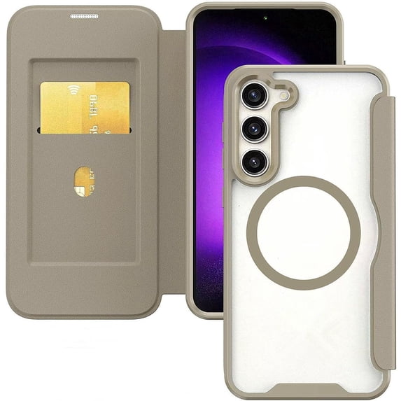 Case for Galaxy A24 4G,Clear Back Design Heavy Duty Drop Protection Anti Theft Flip Leather Wallet Card Holder Shockproof with Wireless Charge Phone Case for Samsung Galaxy A24 4G (Khaki)