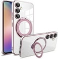 thumbnail image 1 of Case for Galaxy A34 5G,Clear Plating Car Holder Shockproof Anti-Drop Built-in Ring Holder Magnetic Kickstand Protection with Wireless Charging Phone Case for Samsung Galaxy A34 5G (Pink), 1 of 8