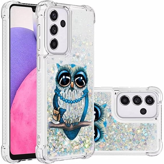 Case for Galaxy A36 5G,Flowing Bling Liquid Hearts Sparkle Moving Glitter Quicksand Waterfall Anti-Fall Protective Girls Women Phone Case for Samsung Galaxy A36 5G (Owl)