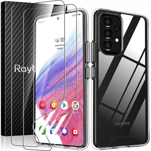 Case for Galaxy A53 5G with Screen Protector Soft(2Pcs), Crystal Clear Designed Shockproof Protective Phone Case, Hard PC Back Soft TPU Frame Slim Transparent Cover for Samsung Galaxy A53