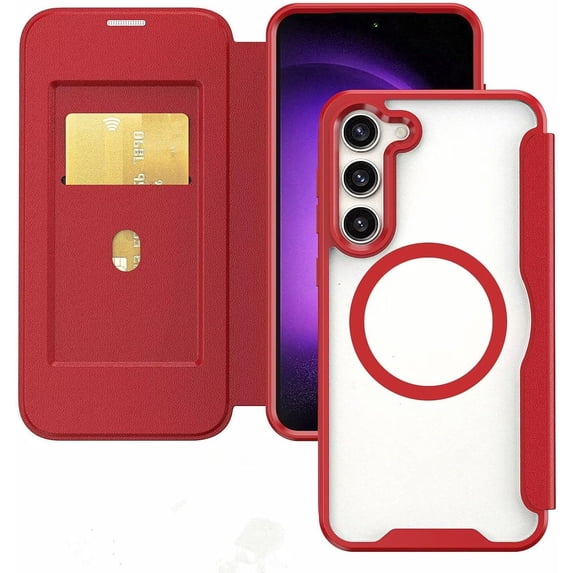 Case for Galaxy A54 5G,Clear Back Design Heavy Duty Drop Protection Anti Theft Flip Leather Wallet Card Holder Shockproof with Wireless Charge Phone Case for Samsung Galaxy A54 5G (Red)