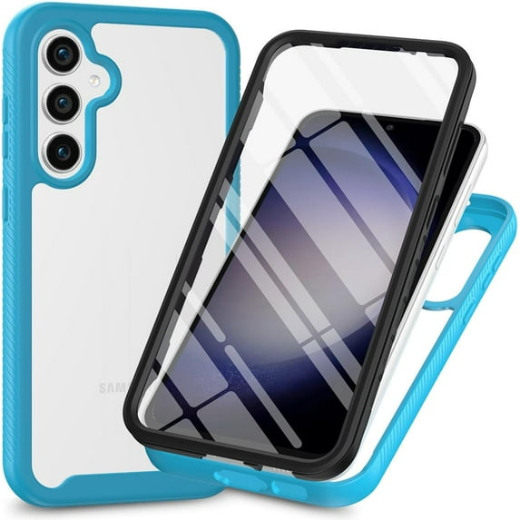 Case for Galaxy A55 5G,Slim Full-Body Rugged Stylish Protective Clear Back Hybrid 3-in-1 Case with Built-in Screen Protector Phone Case for Samsung Galaxy A55 5G (Light Blue)