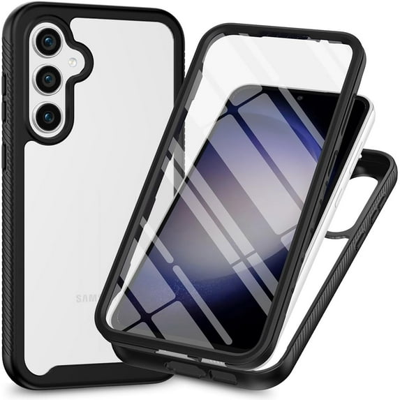 Case for Galaxy A55 5G,Slim Full-Body Rugged Stylish Protective Clear Back Hybrid 3-in-1 Case with Built-in Screen Protector Phone Case for Samsung Galaxy A55 5G (Black)