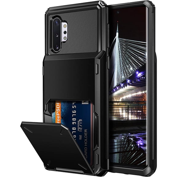 Case for Galaxy Note 10+ 10 Plus Case Wallet 4-Slot Pocket ID Card Holder Scratch Resistant Dual Layer Protective Bumper Rubber Armor Hard Shell Cover for Samsung Galaxy Note 10 Plus Black
