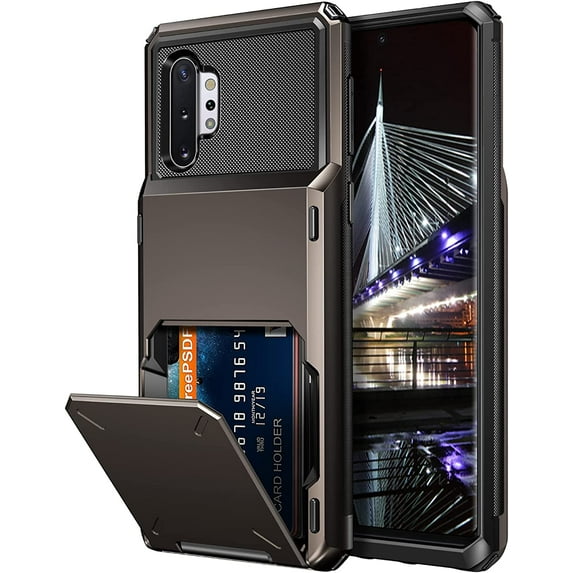 Case for Galaxy Note 10+ Case Wallet 4-Slot Pocket ID Card Holder Scratch Resistant Dual Layer Protective Bumper Rubber Armor Hard Shell Cover for Samsung Galaxy Note 10 Plus Gun Metal