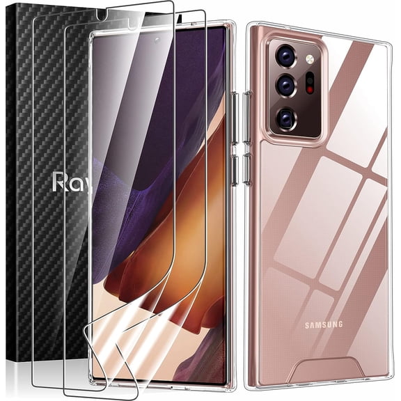 Case for Galaxy Note 20 Ultra with 2 Pack TPU HD Full Screen Protector Soft, Phone Case Clear TPU Film Drop Shockproof Non-Slip Protective Cover for Samsung Galaxy Note 20 Ultra 5G