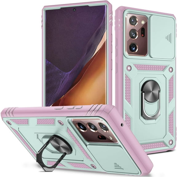 Case for Galaxy Note 20 Ultra, Shockproof Impact Resistant with Slide Lens Protective Cover Case for Samsung Galaxy Note 20 Ultra/Note 20 Ultra 5G (Pink Green)