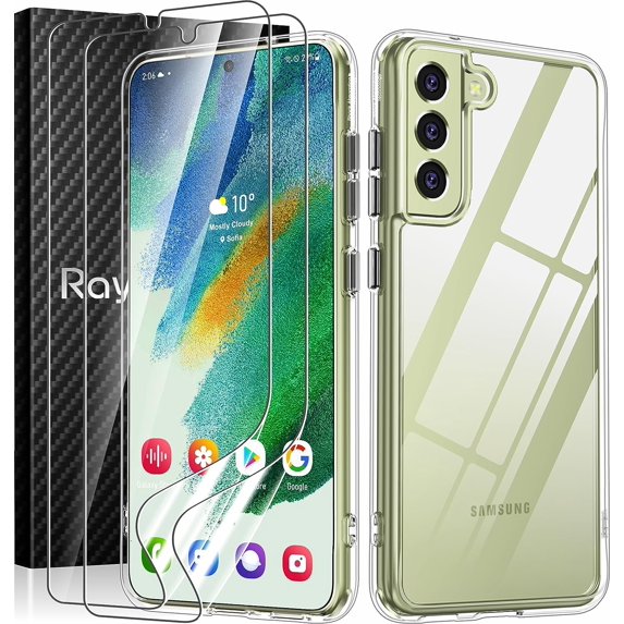 Case for Galaxy S21 FE 5G with Screen Protector Soft(2Pcs), Crystal Clear Shockproof Protective Phone Case, Hard PC Back Soft TPU Frame Slim Transparent Cover for Samsung Galaxy S21 FE