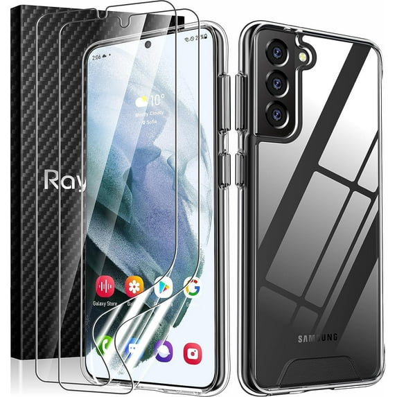 Case for Galaxy S21+ Plus 5G with Screen Protector Soft(2Pcs), Crystal Clear Designed Shockproof Phone Case, Hard PC Back Soft TPU Frame Slim Transparent Cover for Samsung Galaxy S21+ Plus
