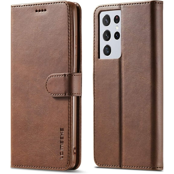 Case for Galaxy S21 Ultra [6.8 inch], PU Leather Wallet Folio Flip Magnetic Buckle Slim Back Cover Built-in Card Holder Slot and Stand for Samsung Galaxy S21 Ultra (Coffee)