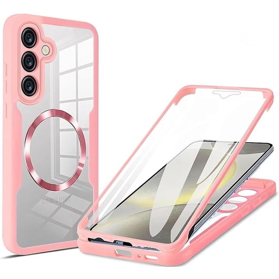 Case for Galaxy S22,Full-Body Rugged Stylish Protective Clear Colorful Back Hybrid 3-in-1 with Built-in Screen Wireless Charging Phone Case for Samsung Galaxy S22 5G,6.1 inch 2022 (Pink)