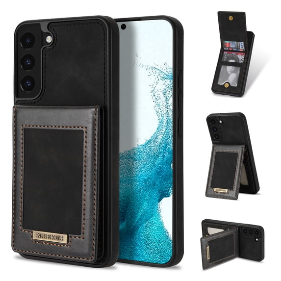 Case for Galaxy S22+/ Galaxy S22 Plus 6.6 inch, Allytech Back Flip Wallet Credit Card Slots PU Leather RFID Blocking Kickstand Magnetic Snap Case for Samsung S22 Plus 2022, Black