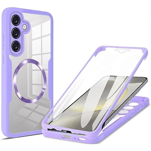 Case for Galaxy S22 Plus,Full-Body Rugged Stylish Protective Clear Colorful Back Hybrid 3-in-1 with Built-in Screen Wireless Charging Phone Case for Samsung Galaxy S22 Plus 5G,6.6" 2022 (Purple)
