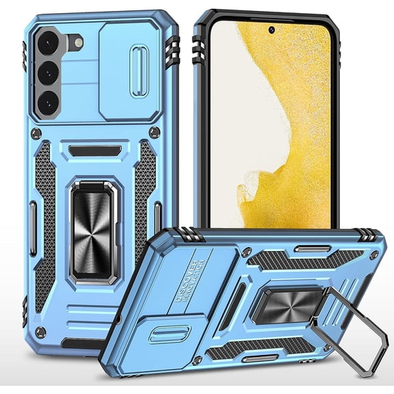 Case for Galaxy S22 Plus, Slide Lens Protective Case Shockproof Impact Resistant with Kickstand Cover Case for Samsung Galaxy S22 Plus 4G/5G 6.6 inch Blue
