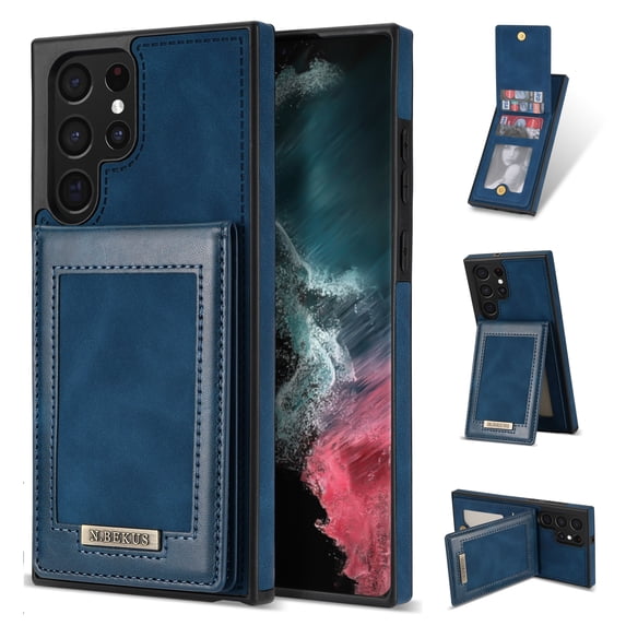 Case for Galaxy S22 Ultra 6.8 inch, Allytech Back Flip Wallet Credit Card Slots PU Leather RFID Blocking Kickstand Magnetic Snap Case for Samsung S22 Ultra 2022, Blue