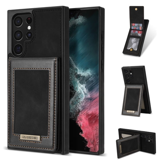 Case for Galaxy S22 Ultra 6.8 inch, Allytech Back Flip Wallet Credit Card Slots PU Leather RFID Blocking Kickstand Magnetic Snap Case for Samsung S22 Ultra 2022, Black