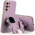 thumbnail image 1 of Case for Galaxy S22 Ultra 6D Plating Astronaut Hidden Stand Case Astronaut Folding Bracket Shockproof Protective Phone Case for Samsung Galaxy S22 Ultra with Camera Lens Protector Cover-Purple, 1 of 6