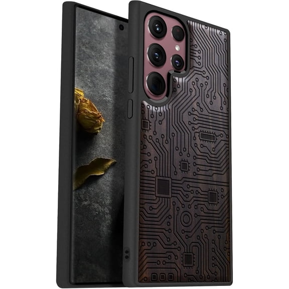 Case for Galaxy S22 Ultra Case [Natural & Black Soft TPU] Shockproof Protective Cover Unique & Classy Design Compatible with Samsung S22 Ultra Motherboard-Black