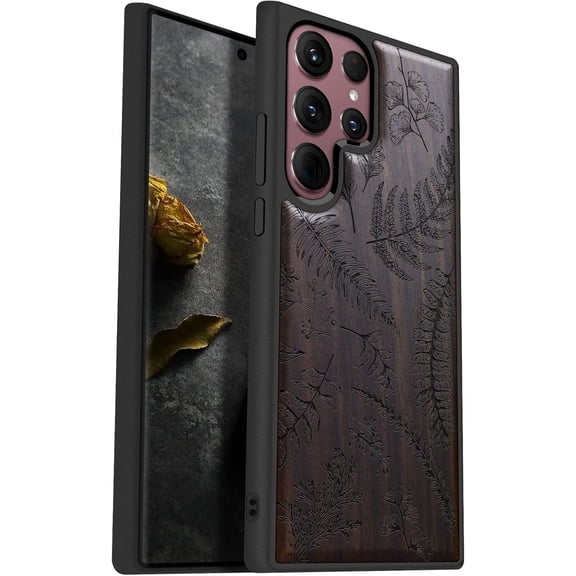 Case for Galaxy S22 Ultra Case [Natural & Soft TPU] Shockproof Protective Cover Unique & Classy Design Compatible with Samsung S22 Ultra Fern Leaves & Herbs-Black