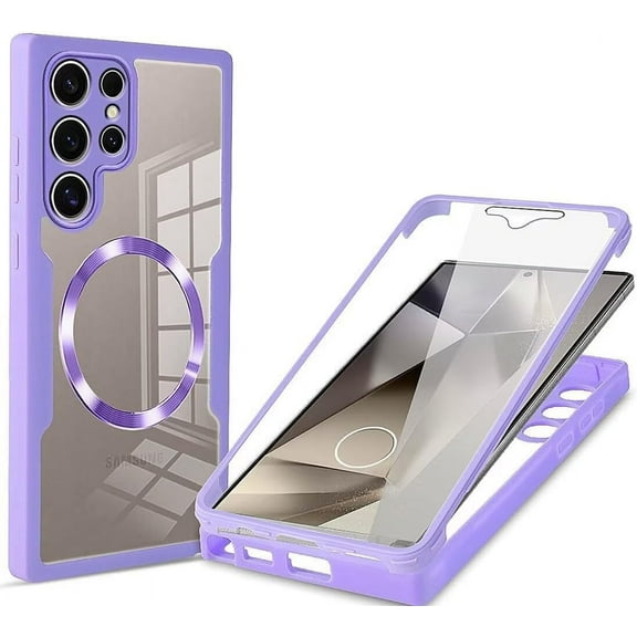 Case for Galaxy S22 Ultra,Full-Body Rugged Stylish Protective Clear Colorful Back Hybrid 3-in-1 with Built-in Screen Wireless Charging Phone Case for Samsung Galaxy S22 Ultra 5G,6.8" 2022 (Purple)