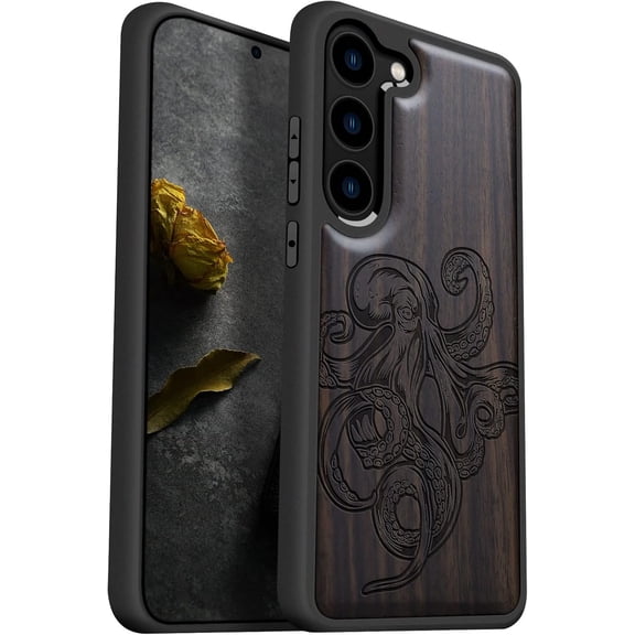 Case for Galaxy S23 Case [Natural & Black Soft TPU] Shockproof Protective Cover Unique & Classy Design Compatible with Samsung S23 Octopus Drawing-Black