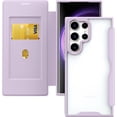 thumbnail image 1 of Case for Galaxy S23,Clear Back Design Heavy Duty Drop Protection Anti Theft Flip Leather Wallet Cover with Card Holder Shockproof Phone Case for Samsung Galaxy S23 5G,6.1 Inch 2023 (Purple), 1 of 5