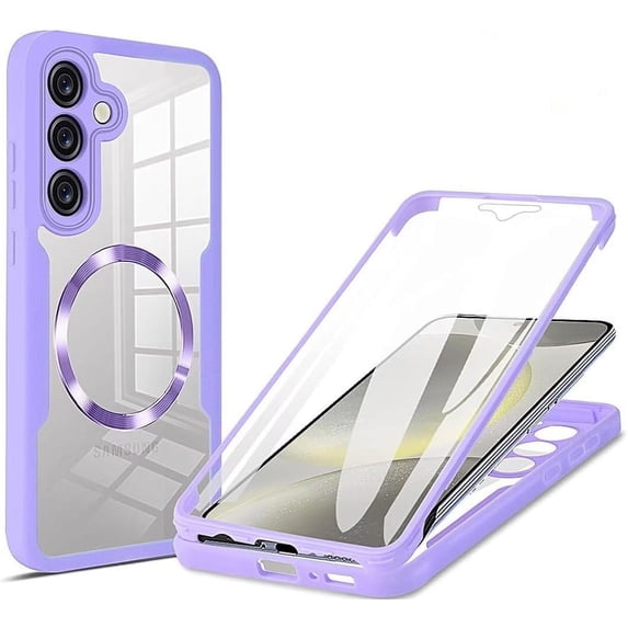 Case for Galaxy S23,Full-Body Rugged Stylish Protective Clear Colorful Back Hybrid 3-in-1 with Built-in Screen Wireless Charging Phone Case for Samsung Galaxy S23 5G,6.1 inch 2023 (Purple)