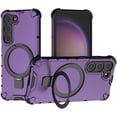 thumbnail image 1 of Case for Galaxy S23,Grating Antiskid [Built-in Kickstand] Magnetic Rotate Ring Holder Heavy Duty TPU+PC Shockproof Protect Phone Case for Samsung Galaxy S23 5G,6.1 Inch 2023 (Purple), 1 of 18